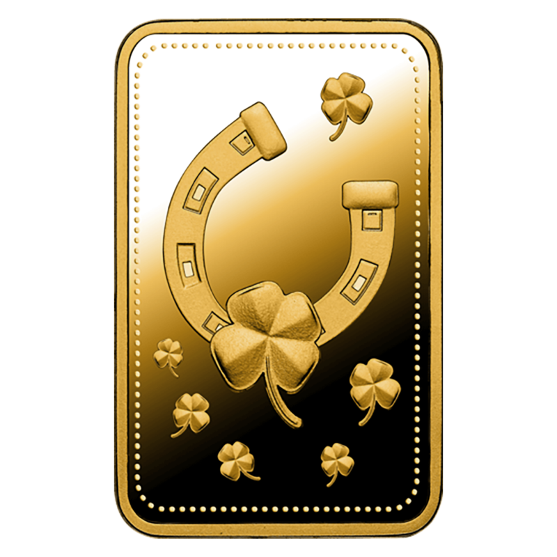 Podkówka szczęścia w granatowym etui, złota sztabka